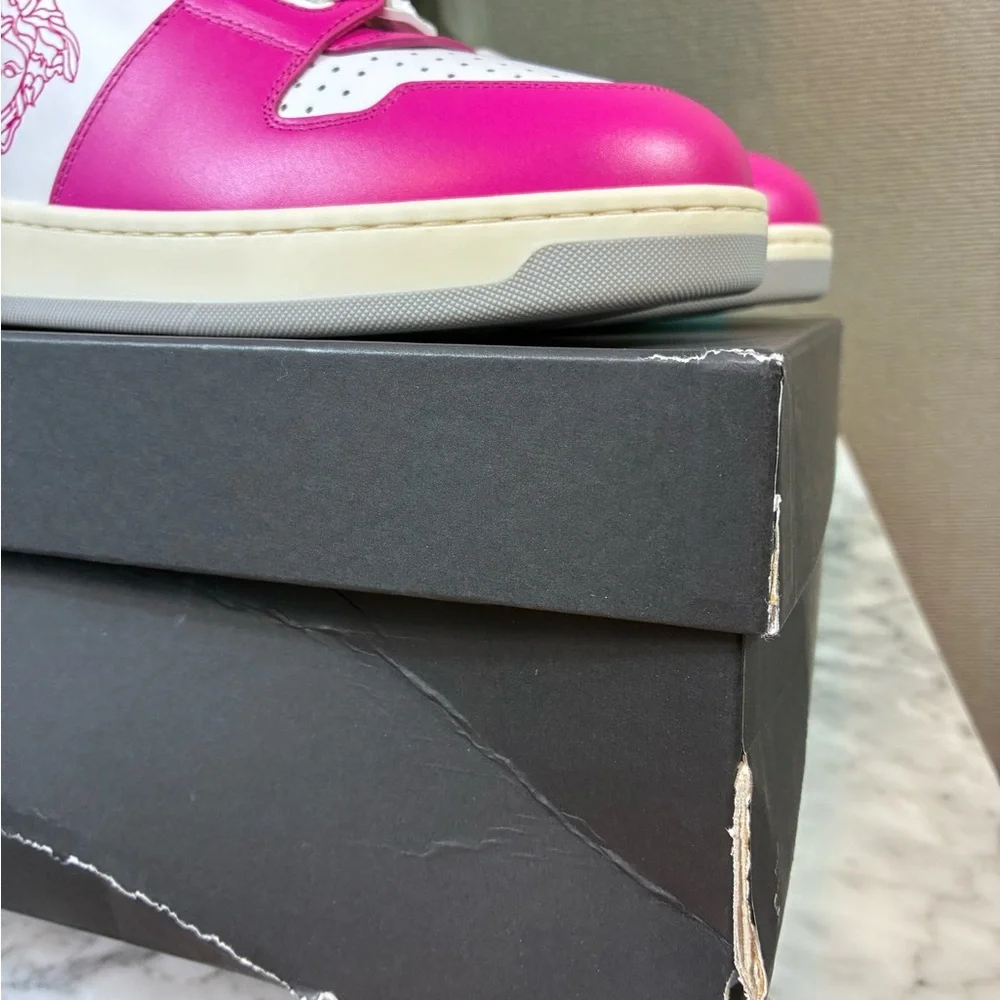 NWT Versace Women’s White & Pink Vitello Leather Sneakers - EU Size 39 = US 9 - Picture 13 of 14